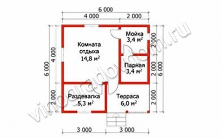 Баня «Ирина» 6х6 планировка