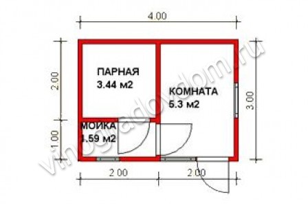 Баня «Елена» 3х4 планировка